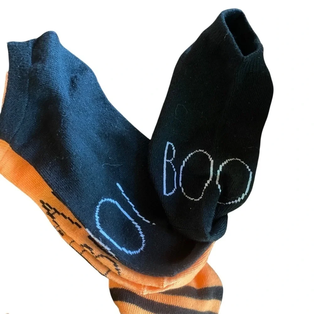 Rae Dunn Striped Orange and black Halloween Socks Set 5 pairs NWOT women’s